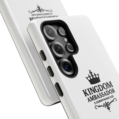 Kingdom Ambassador (Black Lettering) Rugged Phone Case, Inspirational Mobile Cover, Gift for Faith Lovers, Faith-Based Protector - Cross Apparel USA