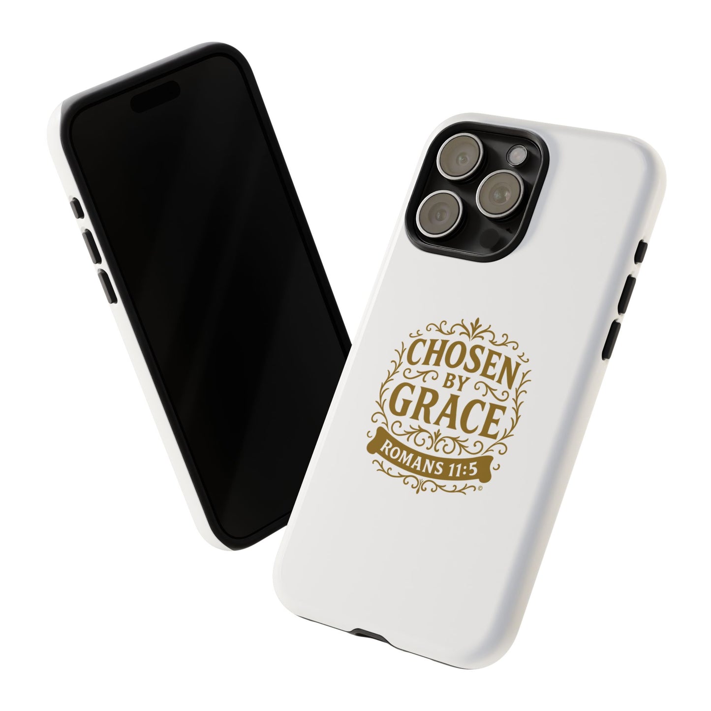 Chosen by Grace (Gold Lettering), Rugged Phone Case, Inspirational Mobile Cover, Gift for Faith Lovers, Faith-Based Protector - Cross Apparel USA