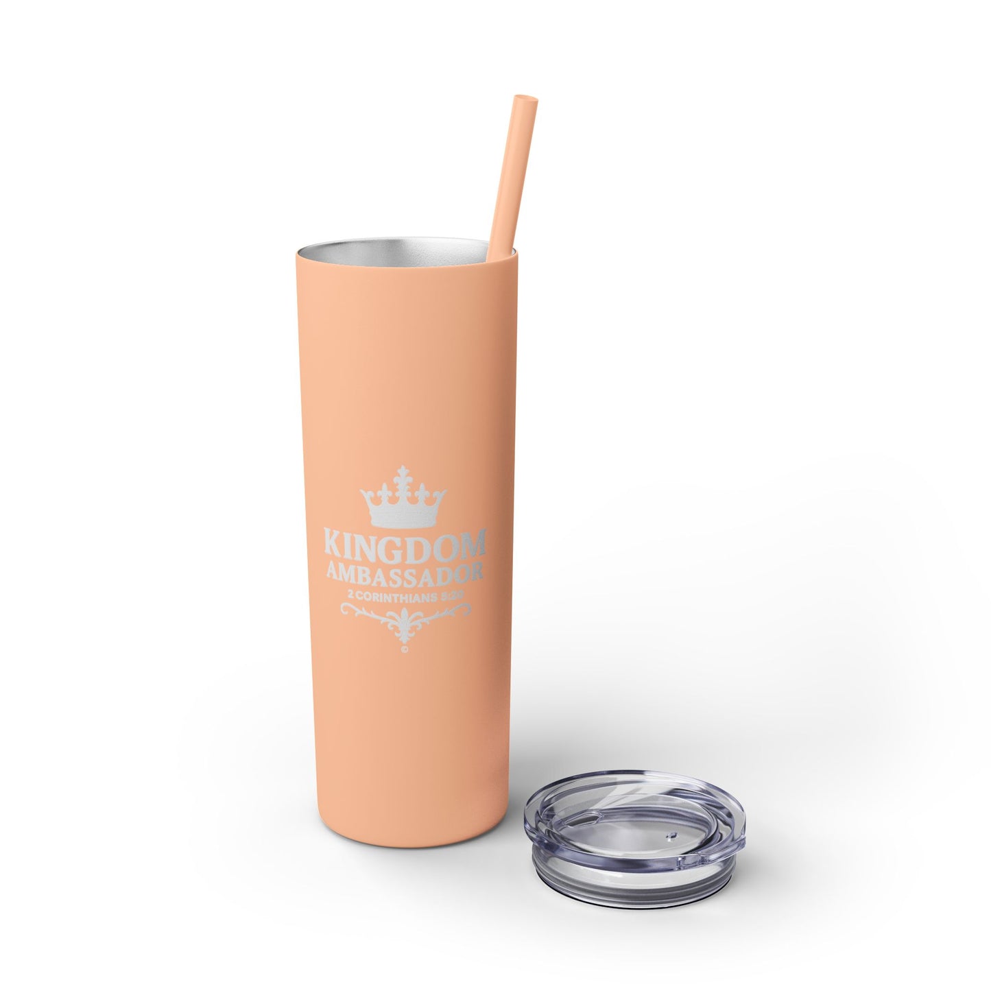 Kingdom Ambassador (White Lettering) Skinny Tumbler with Straw - 20oz Inspirational Drinkware