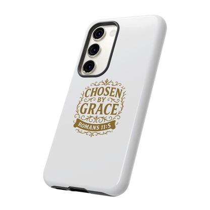 Chosen by Grace (Gold Lettering), Rugged Phone Case, Inspirational Mobile Cover, Gift for Faith Lovers, Faith-Based Protector - Cross Apparel USA