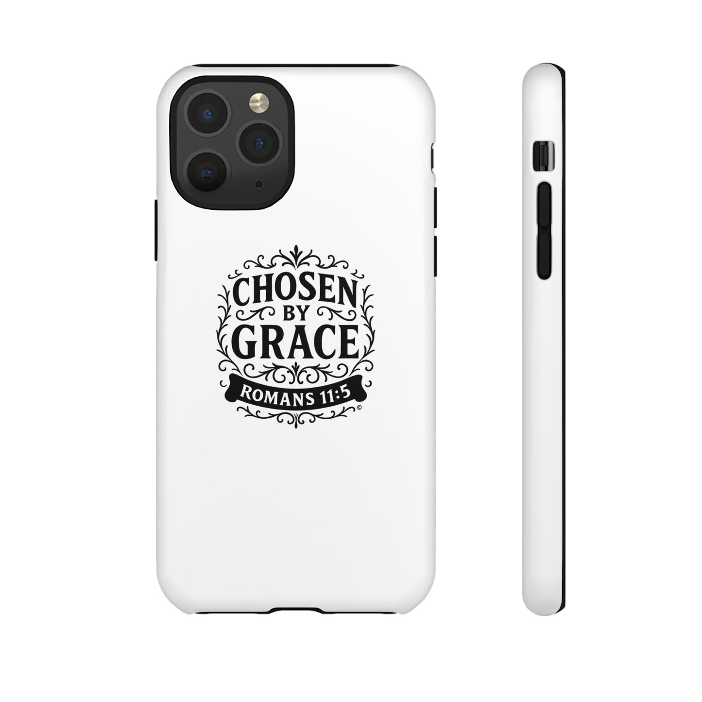Chosen by Grace (Black Lettering), Rugged Phone Case, Inspirational Mobile Cover, Gift for Faith Lovers, Faith-Based Protector