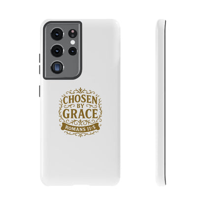 Chosen by Grace (Gold Lettering), Rugged Phone Case, Inspirational Mobile Cover, Gift for Faith Lovers, Faith-Based Protector - Cross Apparel USA