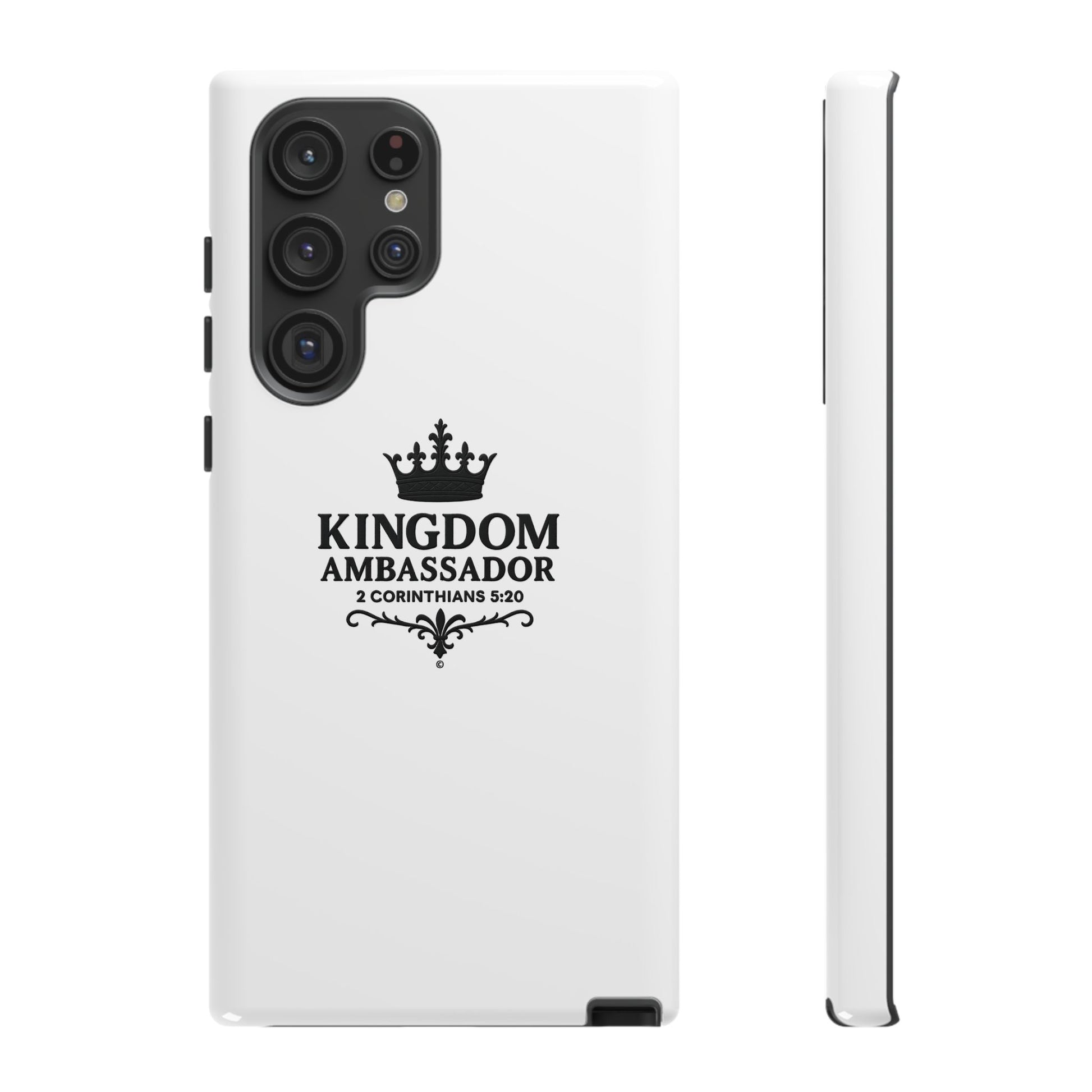 Kingdom Ambassador (Black Lettering) Rugged Phone Case, Inspirational Mobile Cover, Gift for Faith Lovers, Faith-Based Protector - Cross Apparel USA