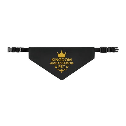 Kingdom Ambassador Pet (Gold Lettering on Black) Convenient, Clip-on Bandana Collar