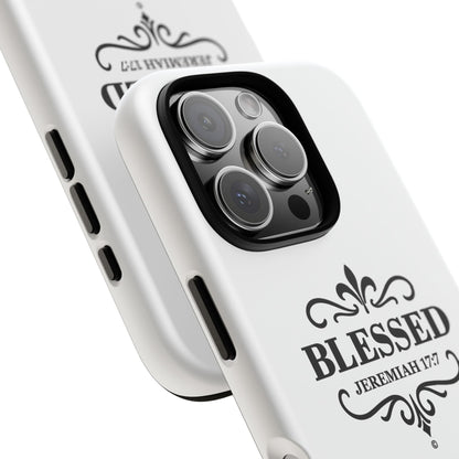 Blessed (Black Lettering), Rugged Phone Case, Inspirational Mobile Cover, Gift for Faith Lovers, Faith-Based Protector - Cross Apparel USA