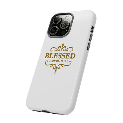 Blessed (Gold Lettering), Rugged Phone Case, Inspirational Mobile Cover, Gift for Faith Lovers, Faith-Based Protector