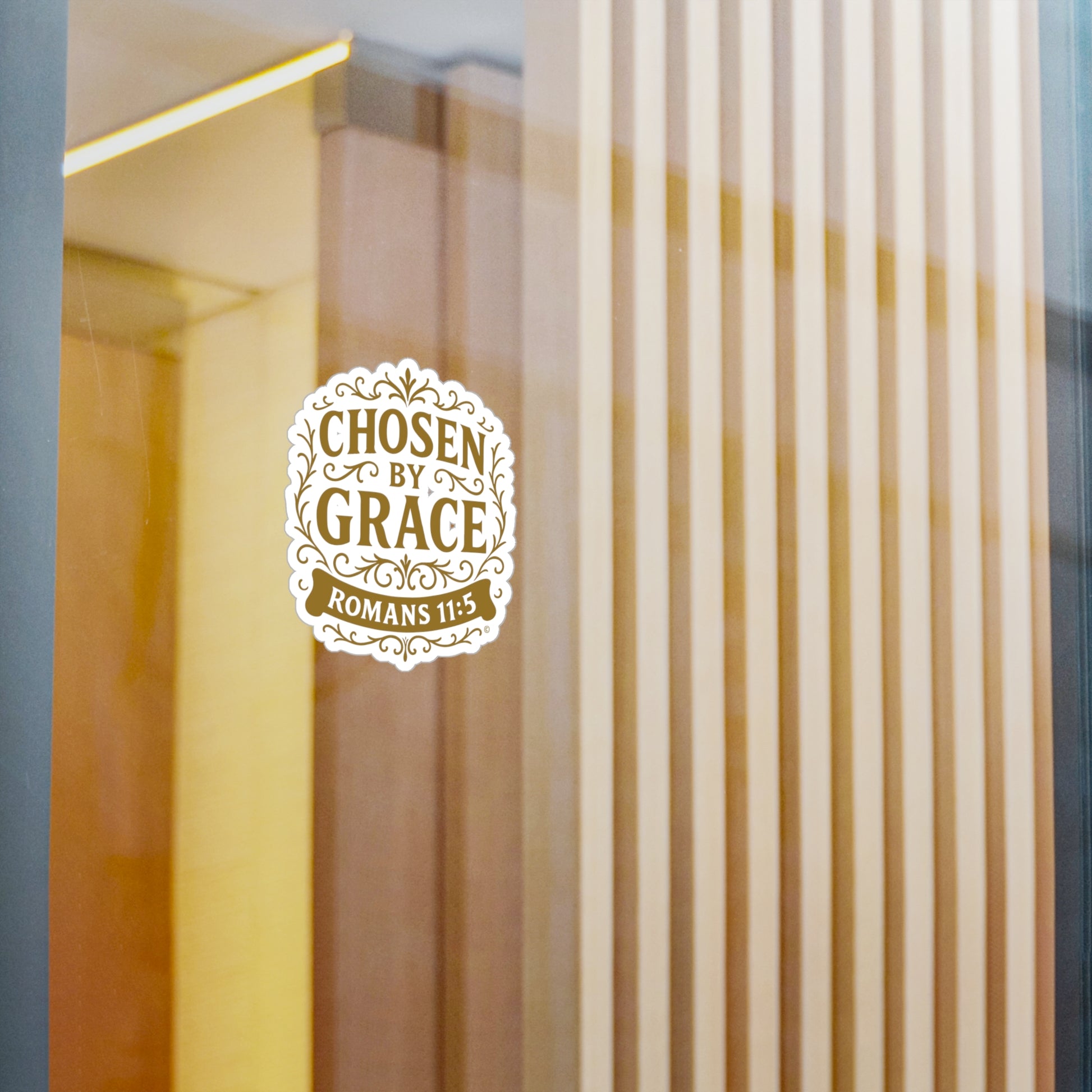 Chosen by Grace (Gold Lettering) Kiss-Cut Vinyl Decals, Inspirational Wall Art, Faith-Based Gifts, Perfect for Students - Cross Apparel USA