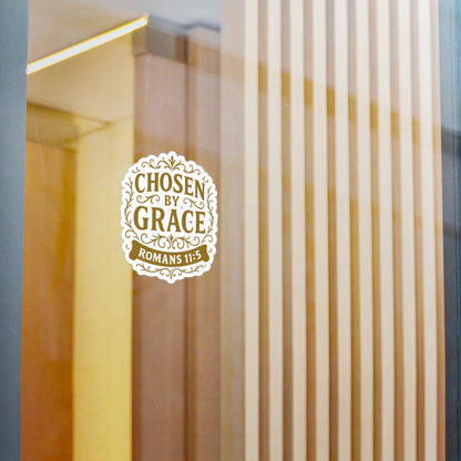 Chosen by Grace (Gold Lettering) Kiss-Cut Vinyl Decals, Inspirational Wall Art, Faith-Based Gifts, Perfect for Students - Cross Apparel USA