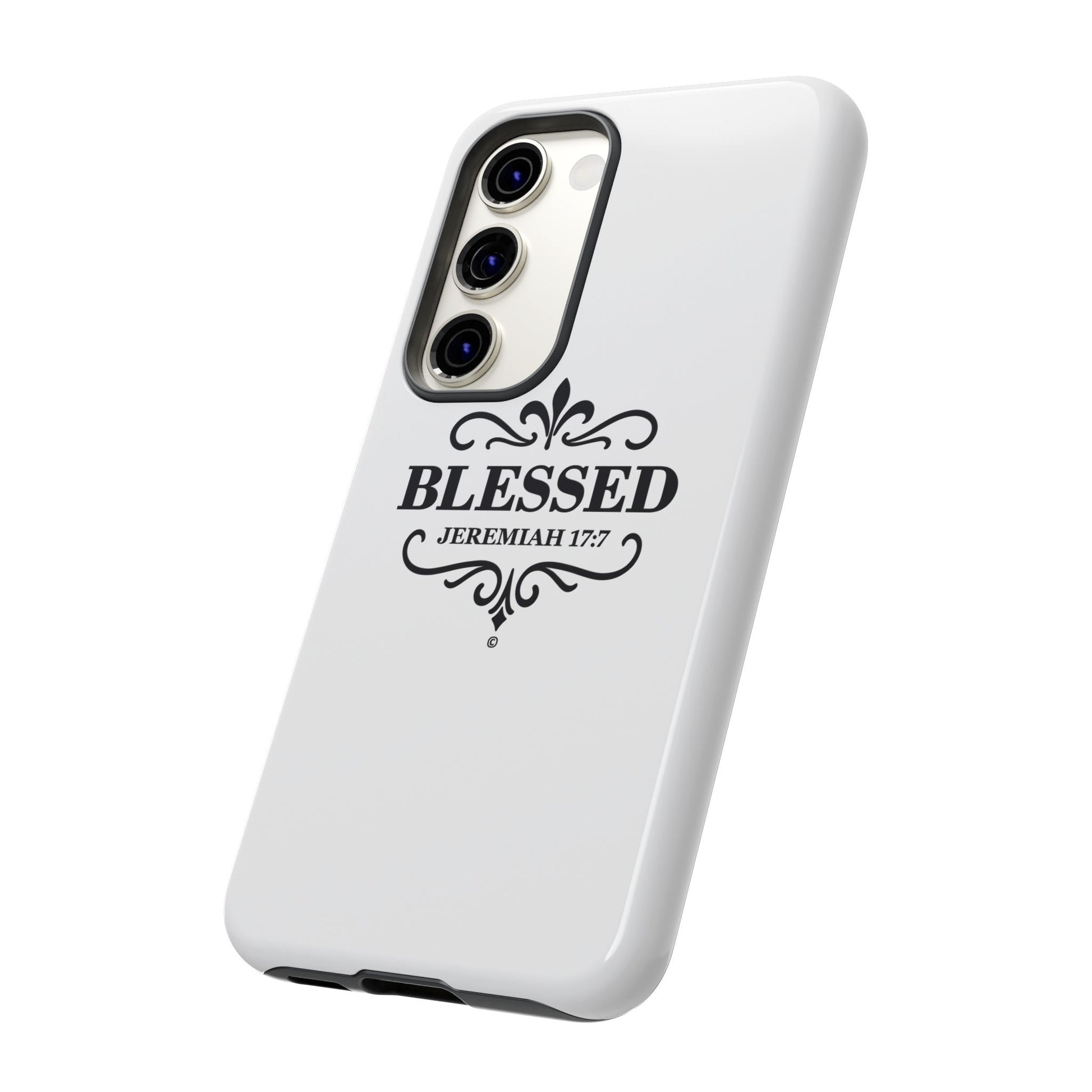 Blessed (Black Lettering), Rugged Phone Case, Inspirational Mobile Cover, Gift for Faith Lovers, Faith-Based Protector - Cross Apparel USA