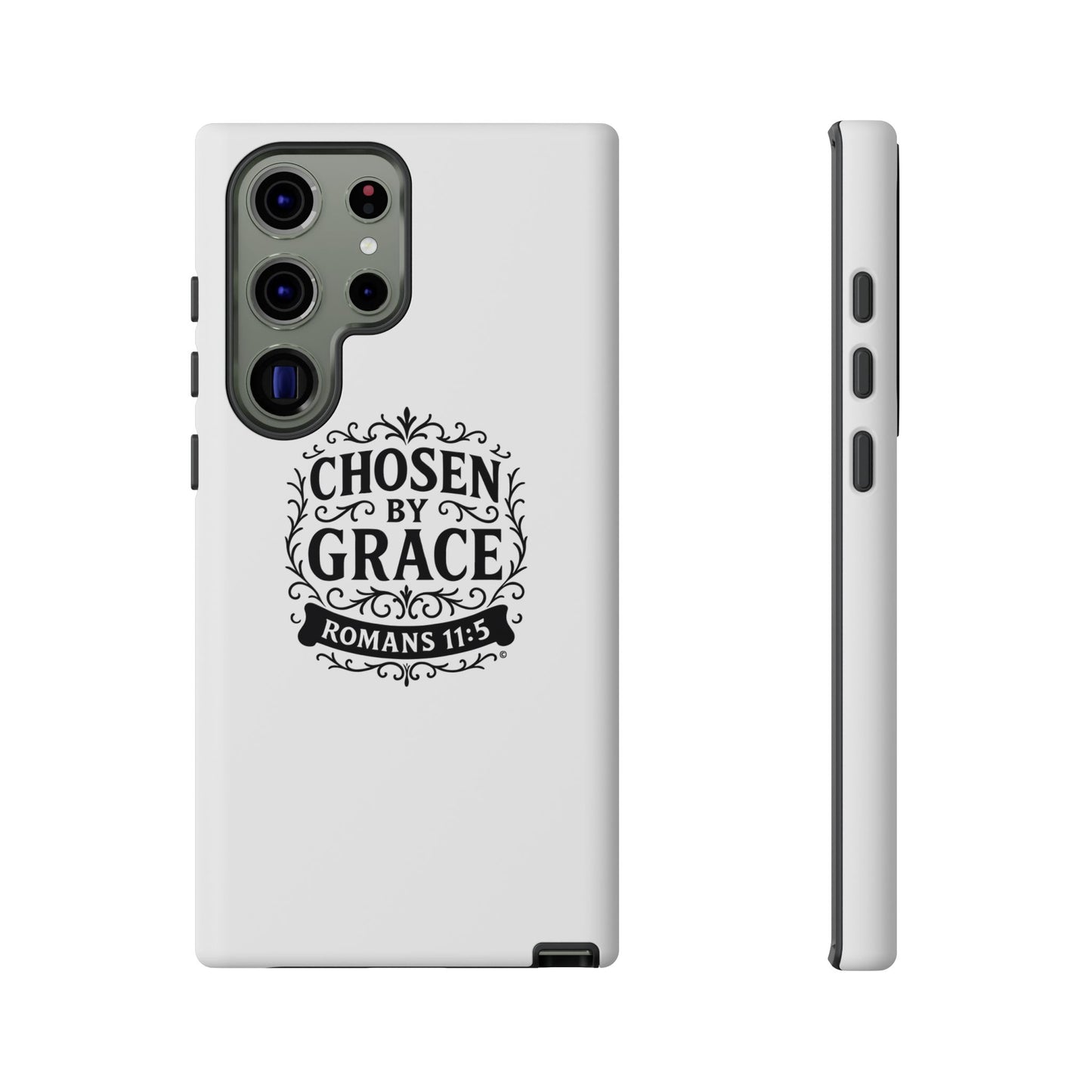 Chosen by Grace (Black Lettering), Rugged Phone Case, Inspirational Mobile Cover, Gift for Faith Lovers, Faith-Based Protector