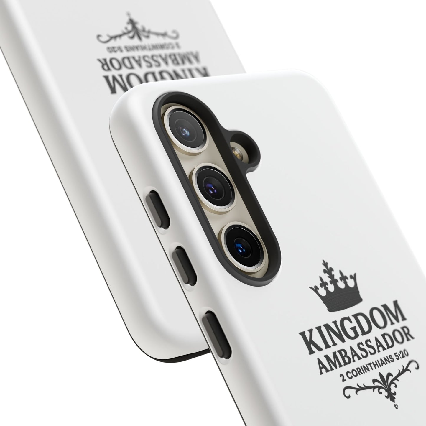 Kingdom Ambassador (Black Lettering) Rugged Phone Case, Inspirational Mobile Cover, Gift for Faith Lovers, Faith-Based Protector - Cross Apparel USA