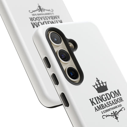 Kingdom Ambassador (Black Lettering) Rugged Phone Case, Inspirational Mobile Cover, Gift for Faith Lovers, Faith-Based Protector - Cross Apparel USA