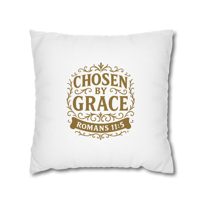Chosen by Grace (Gold Lettering) Square Pillow Cover | Inspirational Home Decor | Gifts for Faith (Pillow not included)