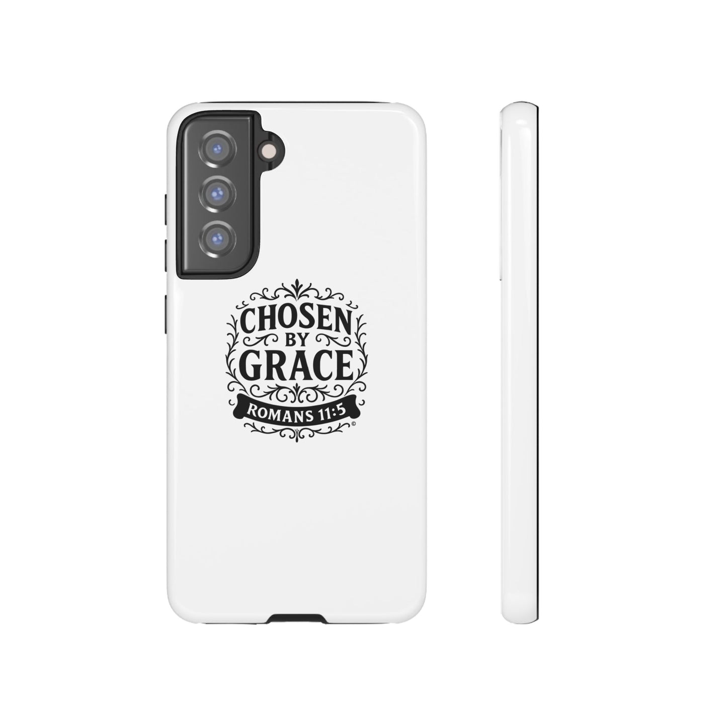 Chosen by Grace (Black Lettering), Rugged Phone Case, Inspirational Mobile Cover, Gift for Faith Lovers, Faith-Based Protector