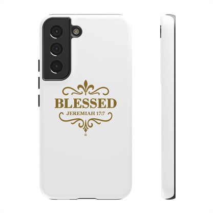Blessed (Gold Lettering), Rugged Phone Case, Inspirational Mobile Cover, Gift for Faith Lovers, Faith-Based Protector - Cross Apparel USA