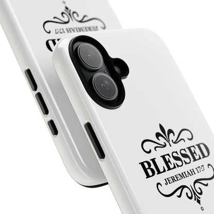 Blessed (Black Lettering), Rugged Phone Case, Inspirational Mobile Cover, Gift for Faith Lovers, Faith-Based Protector