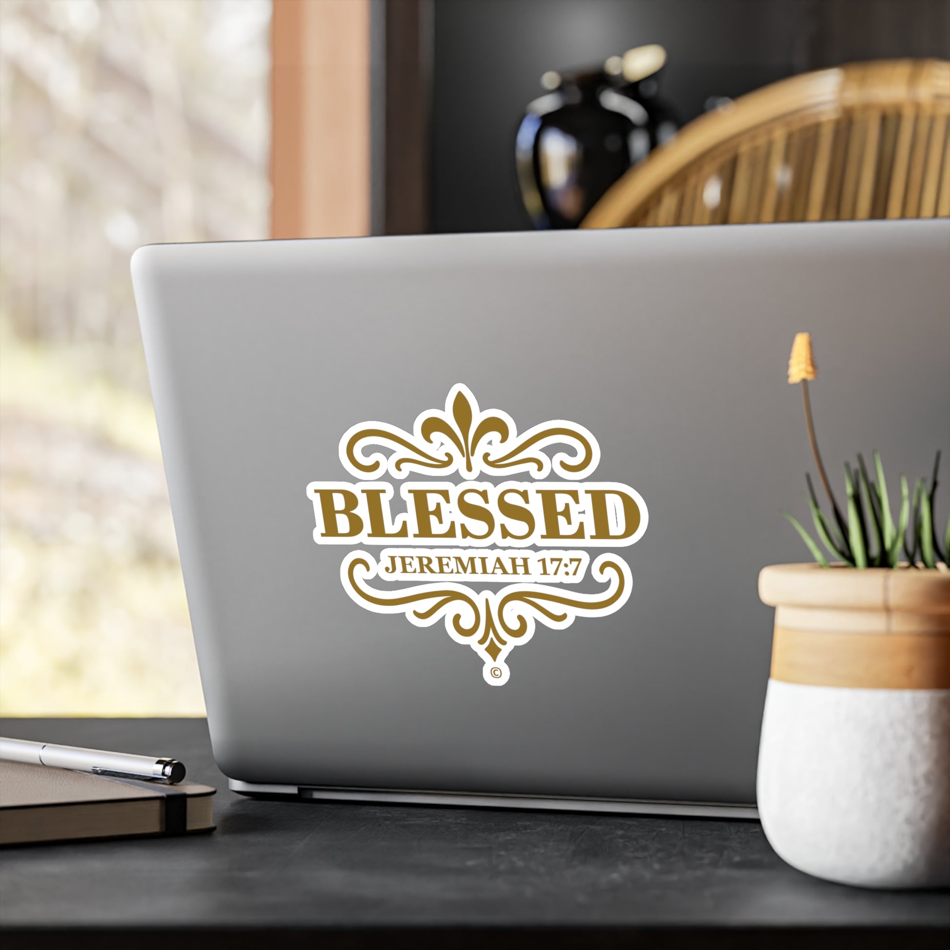 Blessed (Gold Lettering) Kiss-Cut Vinyl Decals, Inspirational Wall Art, Faith-Based Gifts, Home Decor - Cross Apparel USA