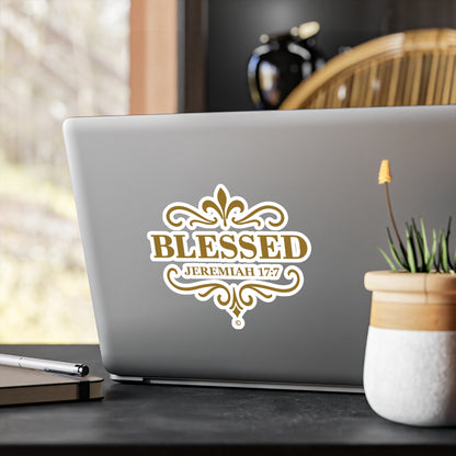 Blessed (Gold Lettering) Kiss-Cut Vinyl Decals, Inspirational Wall Art, Faith-Based Gifts, Home Decor - Cross Apparel USA