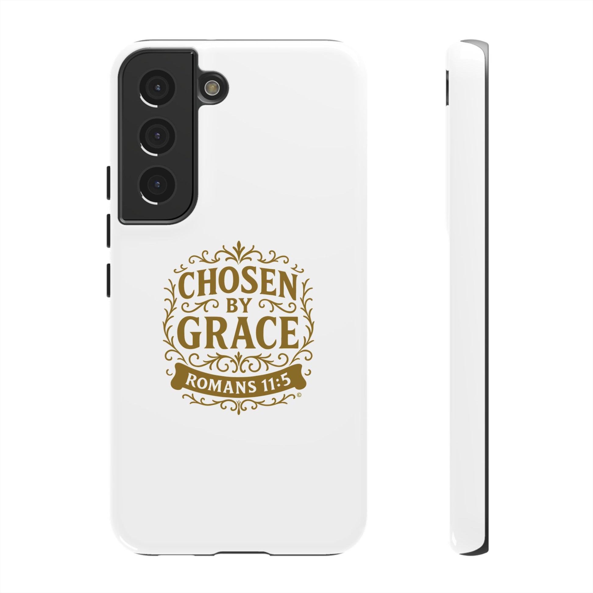 Chosen by Grace (Gold Lettering), Rugged Phone Case, Inspirational Mobile Cover, Gift for Faith Lovers, Faith-Based Protector - Cross Apparel USA