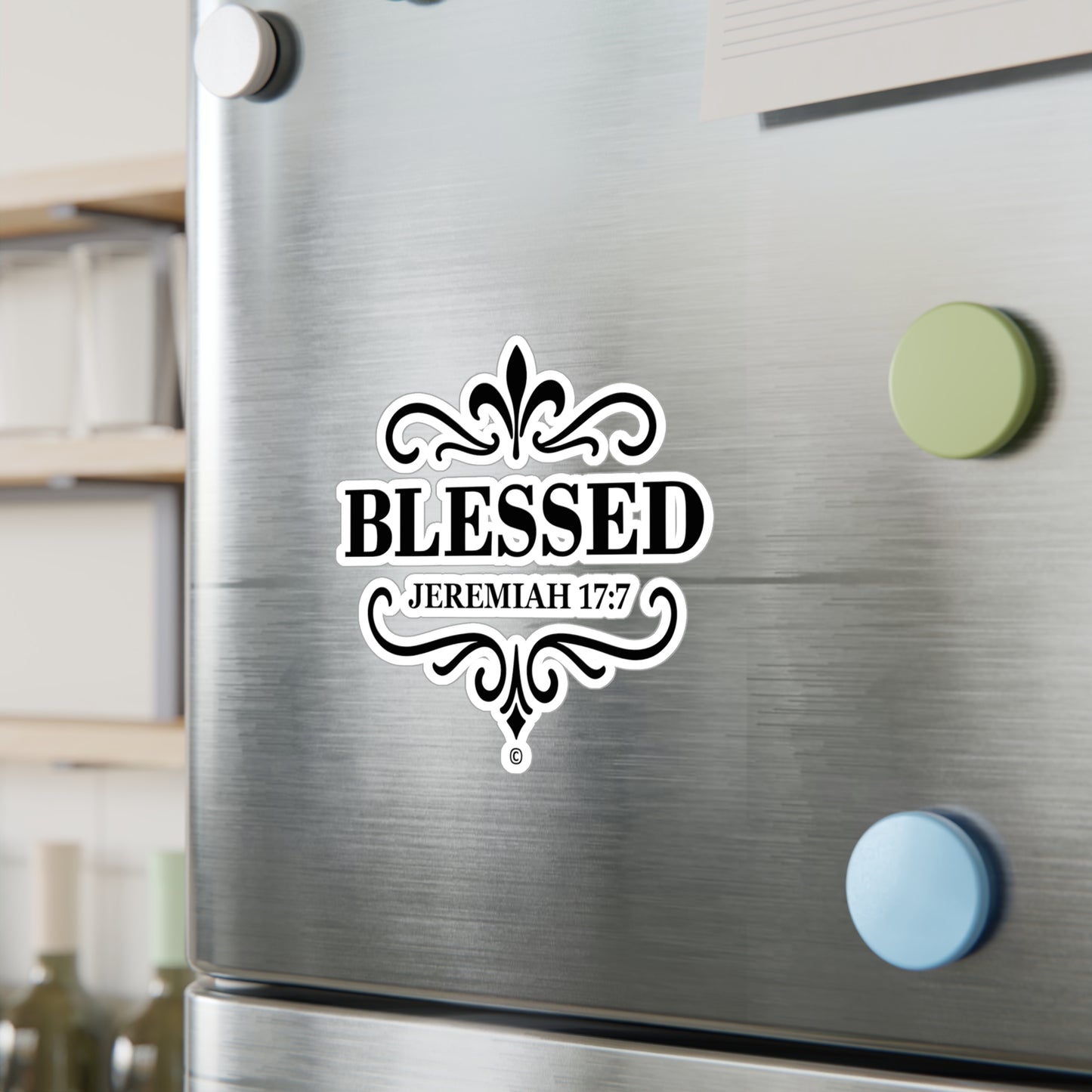Blessed (Black Lettering) Kiss-Cut Vinyl Decals, Inspirational Wall Art, Faith-Based Gifts, Home Decor - Cross Apparel USA