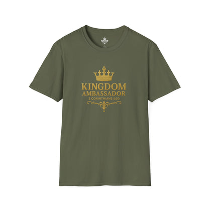 Kingdom Ambassador (Gold Lettering) T-Shirt | Unisex Softstyle Tee for Faith, Community Events, Gifts for Believers