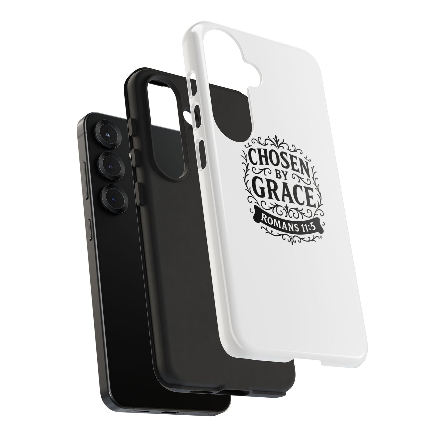 Chosen by Grace (Black Lettering), Rugged Phone Case, Inspirational Mobile Cover, Gift for Faith Lovers, Faith-Based Protector