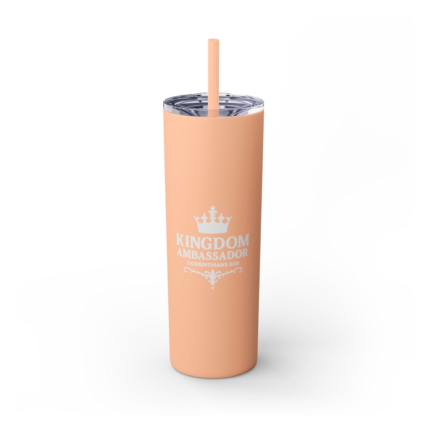 Kingdom Ambassador (White Lettering) Skinny Tumbler with Straw - 20oz Inspirational Drinkware
