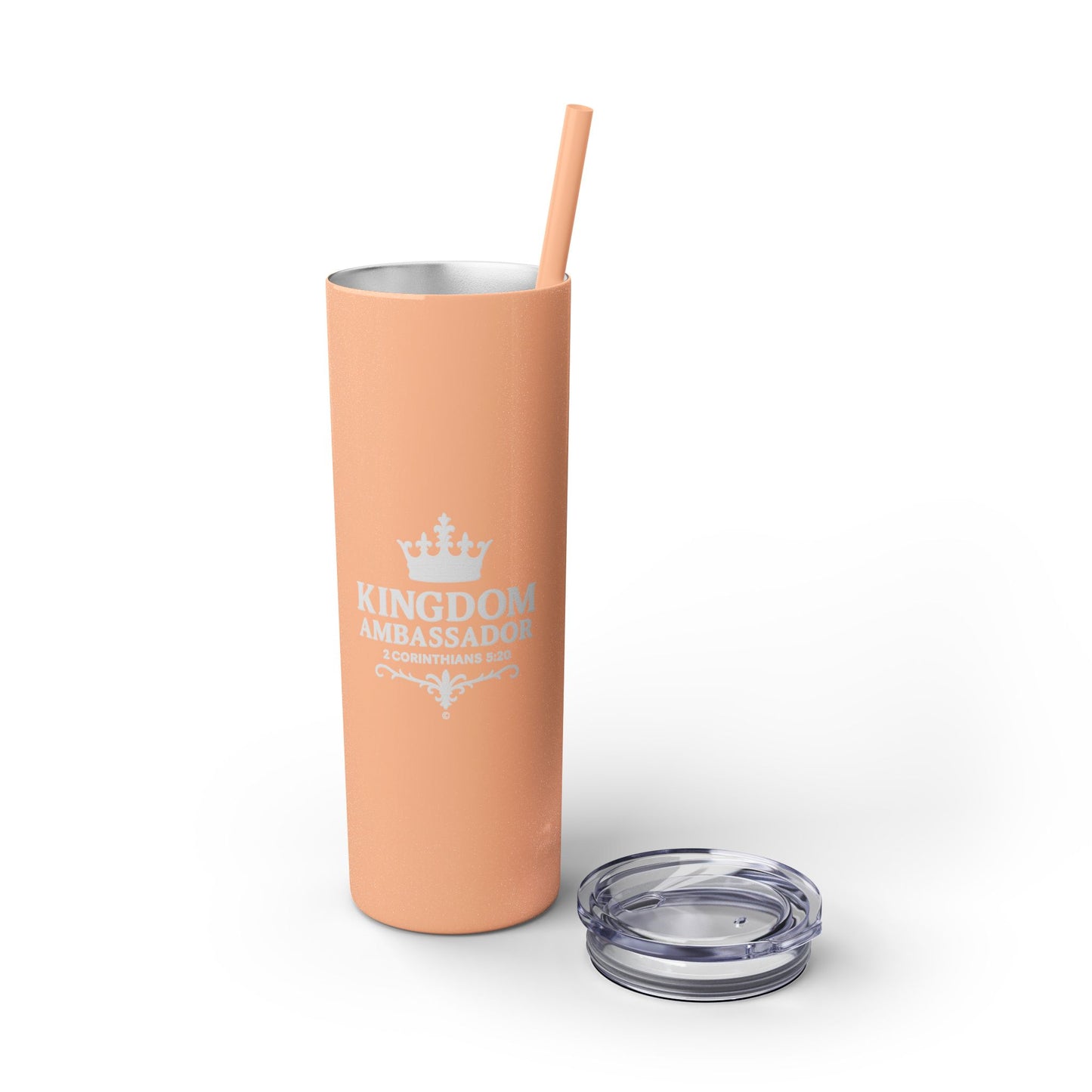 Kingdom Ambassador (White Lettering) Skinny Tumbler with Straw - 20oz Inspirational Drinkware