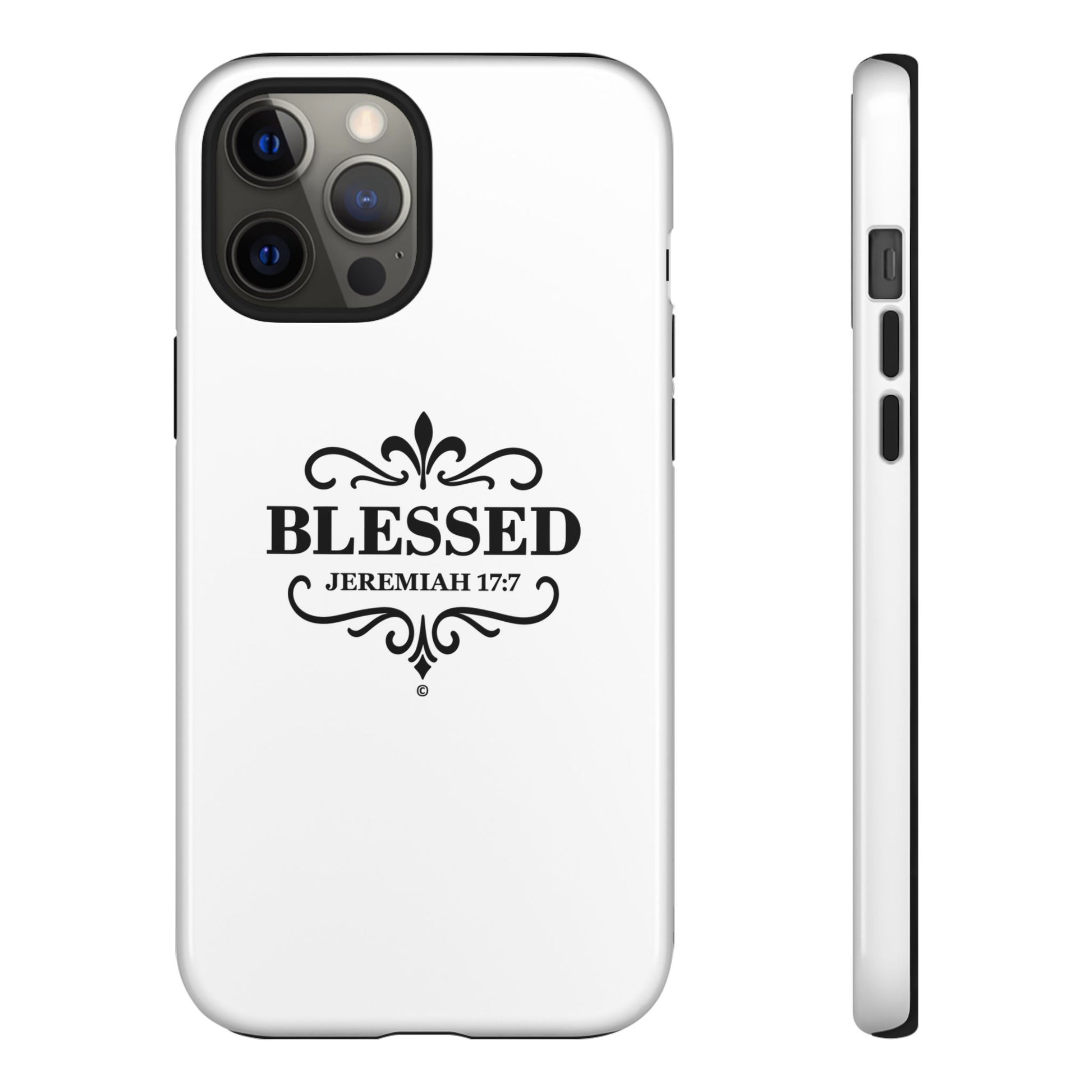 Blessed (Black Lettering), Rugged Phone Case, Inspirational Mobile Cover, Gift for Faith Lovers, Faith-Based Protector - Cross Apparel USA