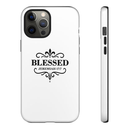 Blessed (Black Lettering), Rugged Phone Case, Inspirational Mobile Cover, Gift for Faith Lovers, Faith-Based Protector - Cross Apparel USA