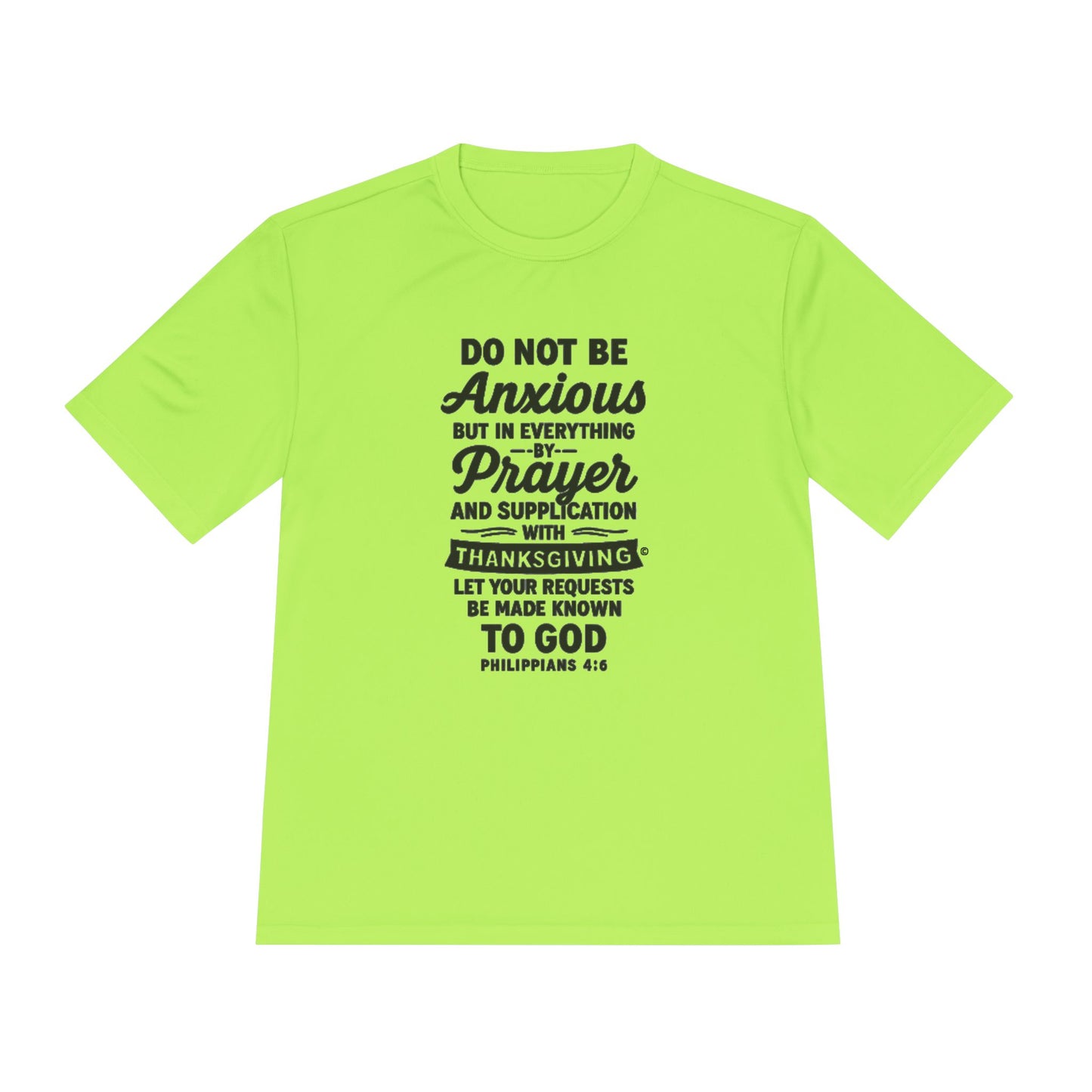 Not Anxious (Black Lettering with full design on the front side) Activewear Performance Moisture Wicking Tee, Faith-Based Workout Shirt, Inspirational Fitness Gear, Gift for Fitness Lovers, Bible Verse T-Shirt - Cross Apparel USA