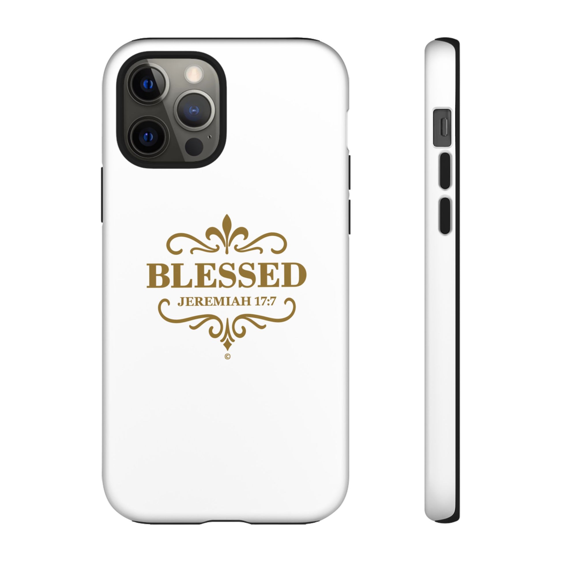 Blessed (Gold Lettering), Rugged Phone Case, Inspirational Mobile Cover, Gift for Faith Lovers, Faith-Based Protector - Cross Apparel USA