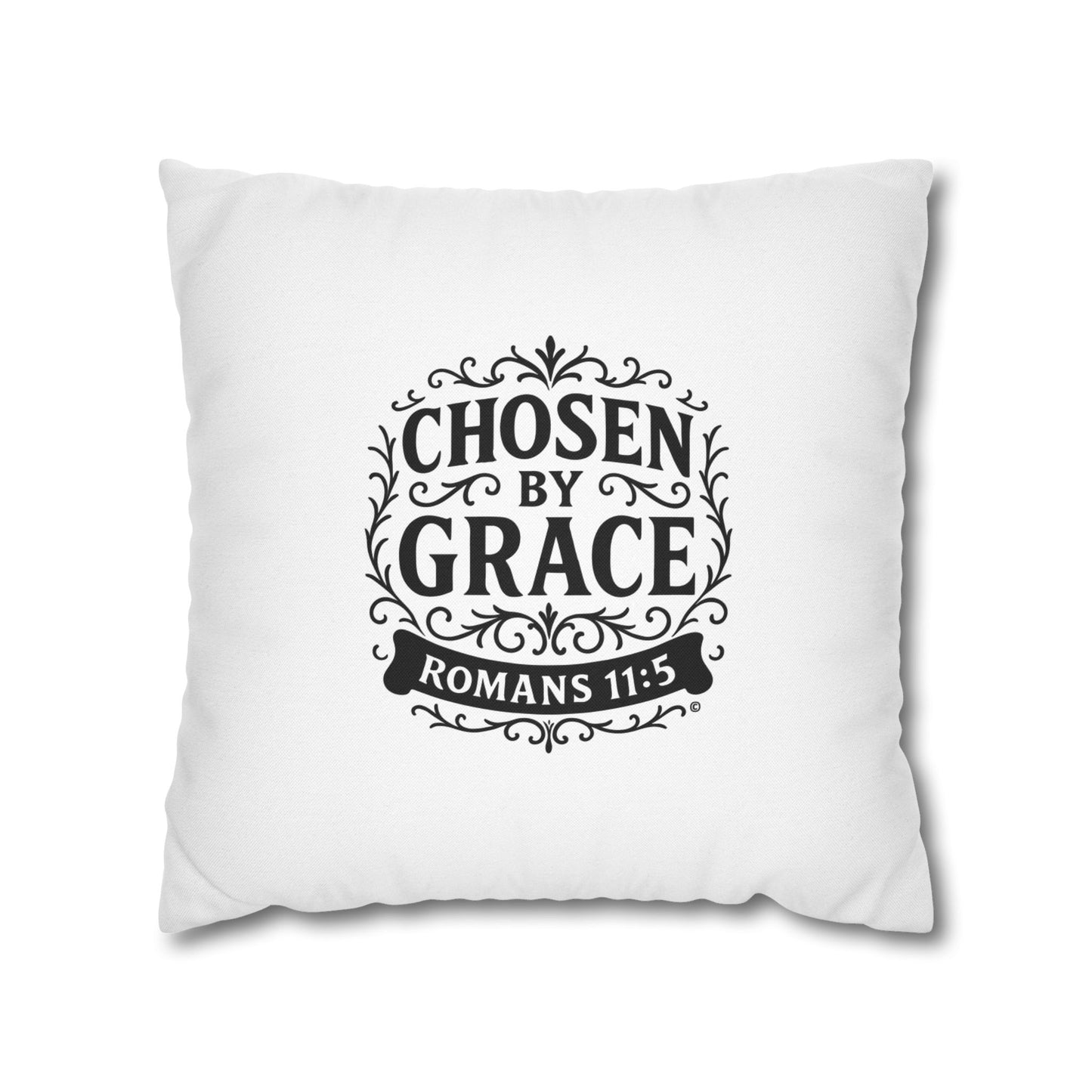 Chosen by Grace (Black Lettering) Square Pillow Cover | Inspirational Home Decor | Gifts for Faith (Pillow not included)