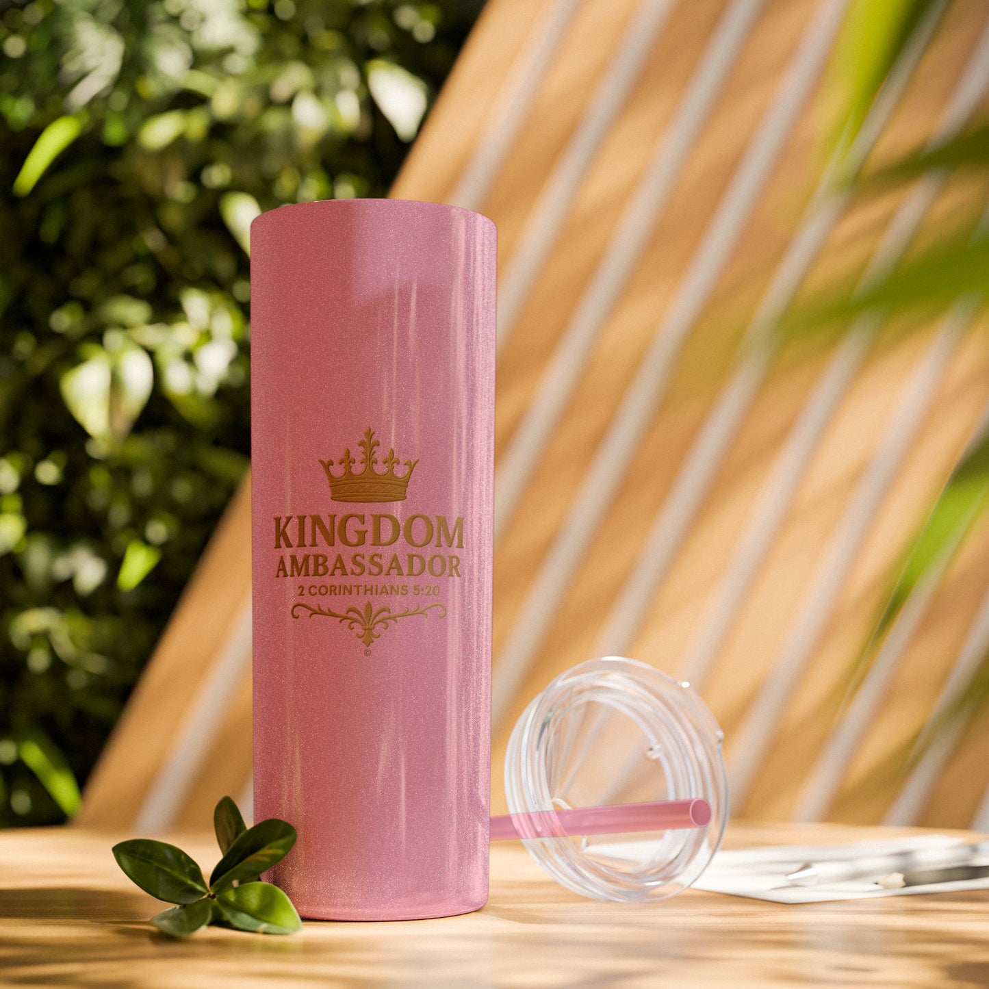 Kingdom Ambassador (Gold Lettering) Skinny Tumbler with Straw - 20oz Inspirational Drinkware
