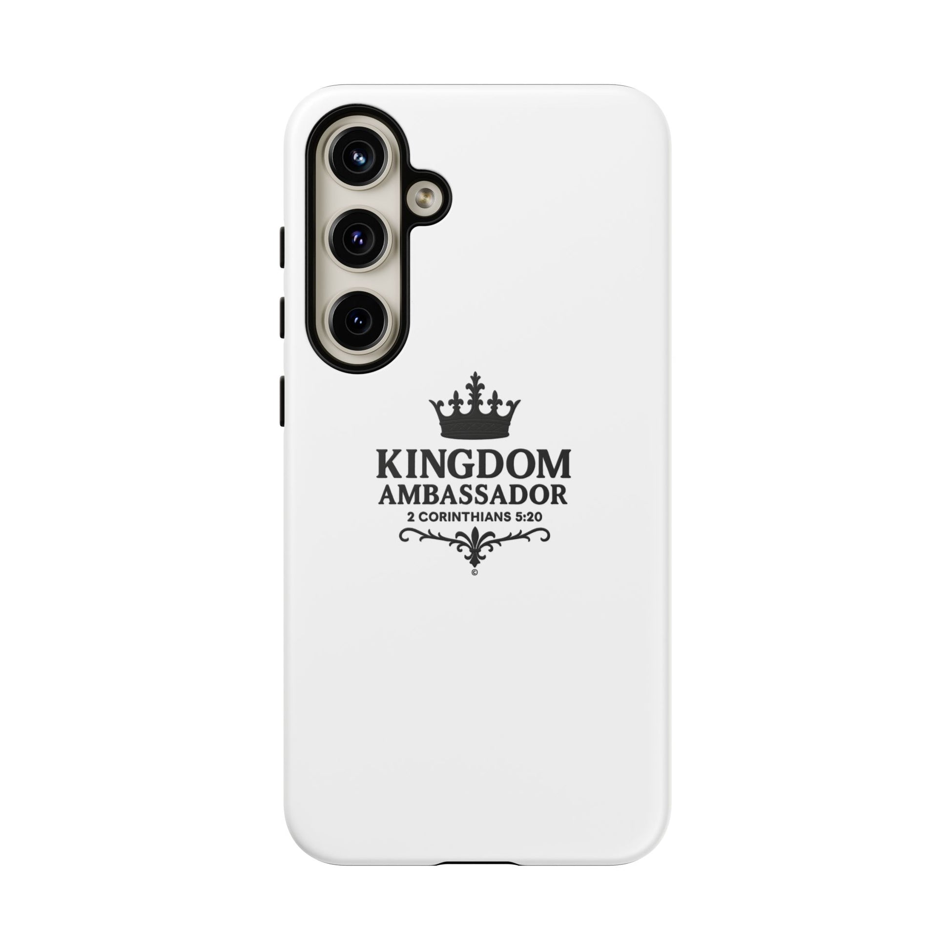 Kingdom Ambassador (Black Lettering) Rugged Phone Case, Inspirational Mobile Cover, Gift for Faith Lovers, Faith-Based Protector - Cross Apparel USA