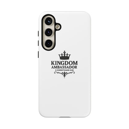 Kingdom Ambassador (Black Lettering) Rugged Phone Case, Inspirational Mobile Cover, Gift for Faith Lovers, Faith-Based Protector - Cross Apparel USA