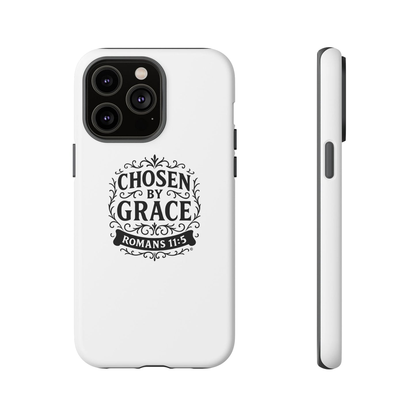 Chosen by Grace (Black Lettering), Rugged Phone Case, Inspirational Mobile Cover, Gift for Faith Lovers, Faith-Based Protector