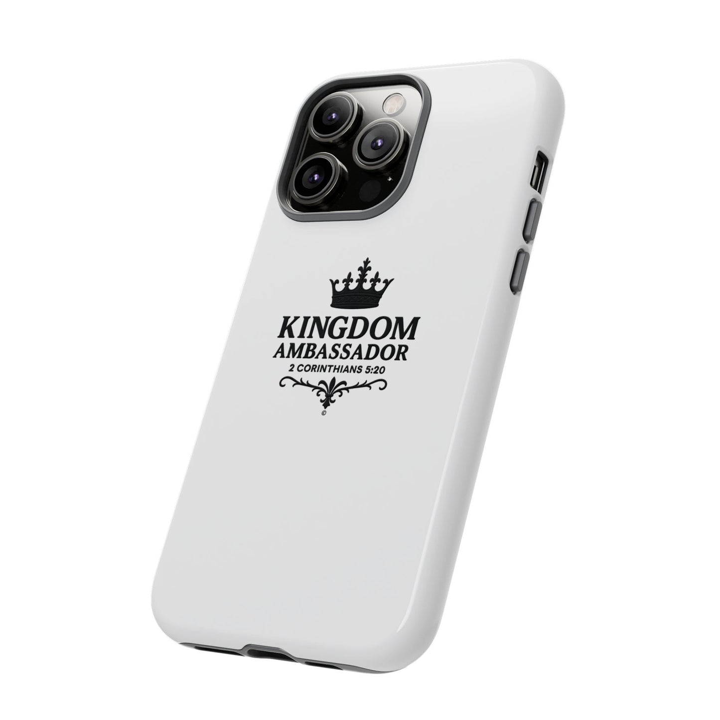 Kingdom Ambassador (Black Lettering) Rugged Phone Case, Inspirational Mobile Cover, Gift for Faith Lovers, Faith-Based Protector - Cross Apparel USA