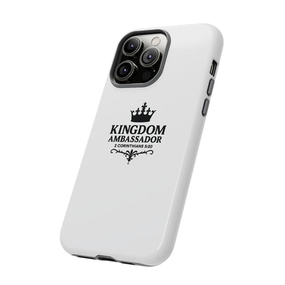Kingdom Ambassador (Black Lettering) Rugged Phone Case, Inspirational Mobile Cover, Gift for Faith Lovers, Faith-Based Protector - Cross Apparel USA