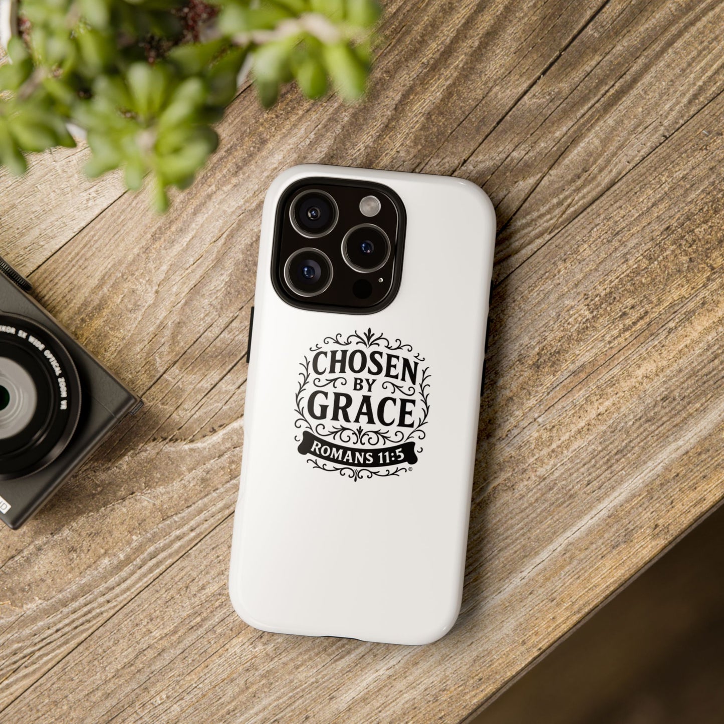 Chosen by Grace (Black Lettering), Rugged Phone Case, Inspirational Mobile Cover, Gift for Faith Lovers, Faith-Based Protector