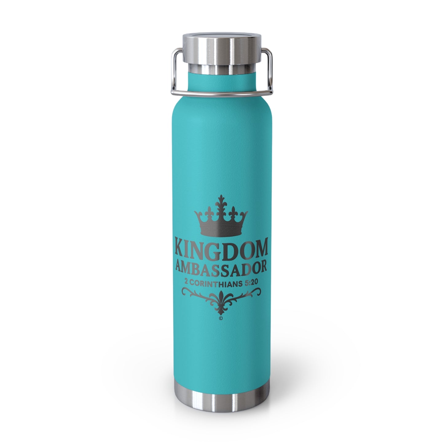 Kingdom Ambassador (Black Lettering) Insulated Water Bottle, 22oz - Motivational Gift for Believers, Holiday, Travel, Fitness, Eco-Friendly - Cross Apparel USA