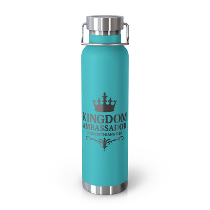 Kingdom Ambassador (Black Lettering) Insulated Water Bottle, 22oz - Motivational Gift for Believers, Holiday, Travel, Fitness, Eco-Friendly - Cross Apparel USA