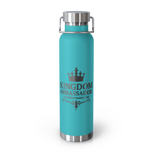 Kingdom Ambassador (Black Lettering) Insulated Water Bottle, 22oz - Motivational Gift for Believers, Holiday, Travel, Fitness, Eco-Friendly - Cross Apparel USA