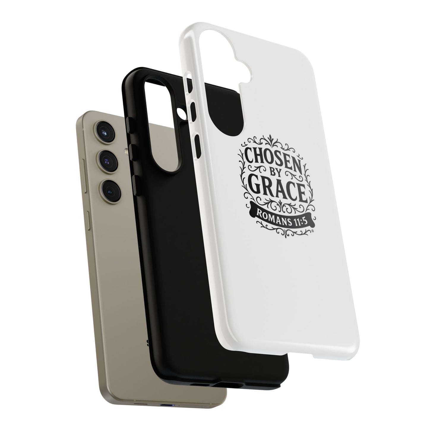 Chosen by Grace (Black Lettering), Rugged Phone Case, Inspirational Mobile Cover, Gift for Faith Lovers, Faith-Based Protector