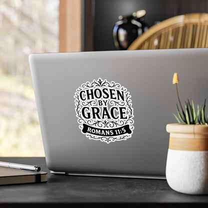 Chosen by Grace (Black Lettering) Kiss-Cut Vinyl Decals, Inspirational Wall Art, Faith-Based Gifts, Perfect for Students - Cross Apparel USA