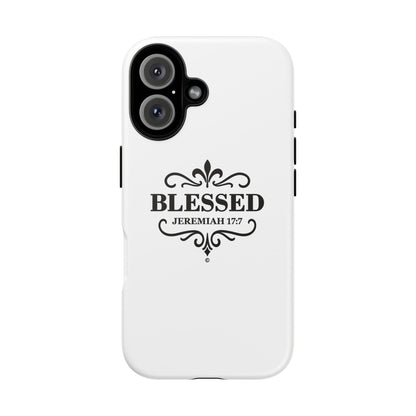 Blessed (Black Lettering), Rugged Phone Case, Inspirational Mobile Cover, Gift for Faith Lovers, Faith-Based Protector - Cross Apparel USA