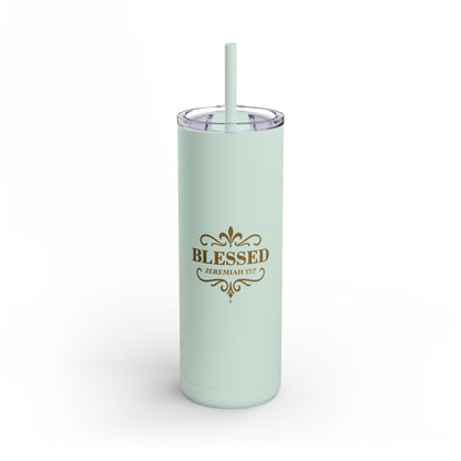 Blessed (Gold Lettering) 20oz Skinny Tumbler, Inspirational Travel Mug, Unique Gift for Faith Lovers, Bible Verse Drinkware, Motivational Water Bottle - Cross Apparel USA