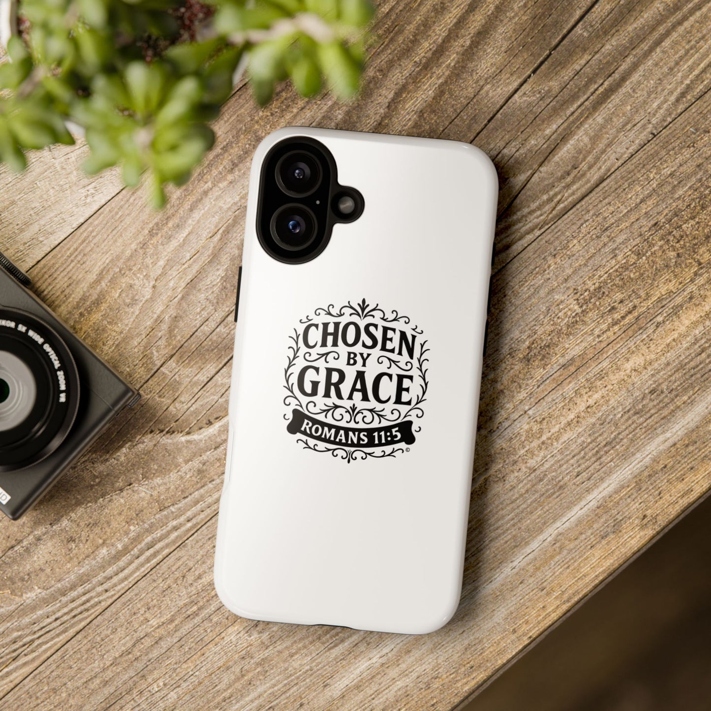 Chosen by Grace (Black Lettering), Rugged Phone Case, Inspirational Mobile Cover, Gift for Faith Lovers, Faith-Based Protector