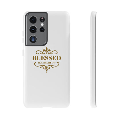 Blessed (Gold Lettering), Rugged Phone Case, Inspirational Mobile Cover, Gift for Faith Lovers, Faith-Based Protector - Cross Apparel USA