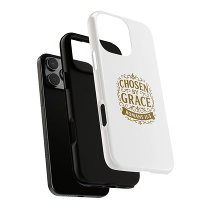 Chosen by Grace (Gold Lettering), Rugged Phone Case, Inspirational Mobile Cover, Gift for Faith Lovers, Faith-Based Protector - Cross Apparel USA